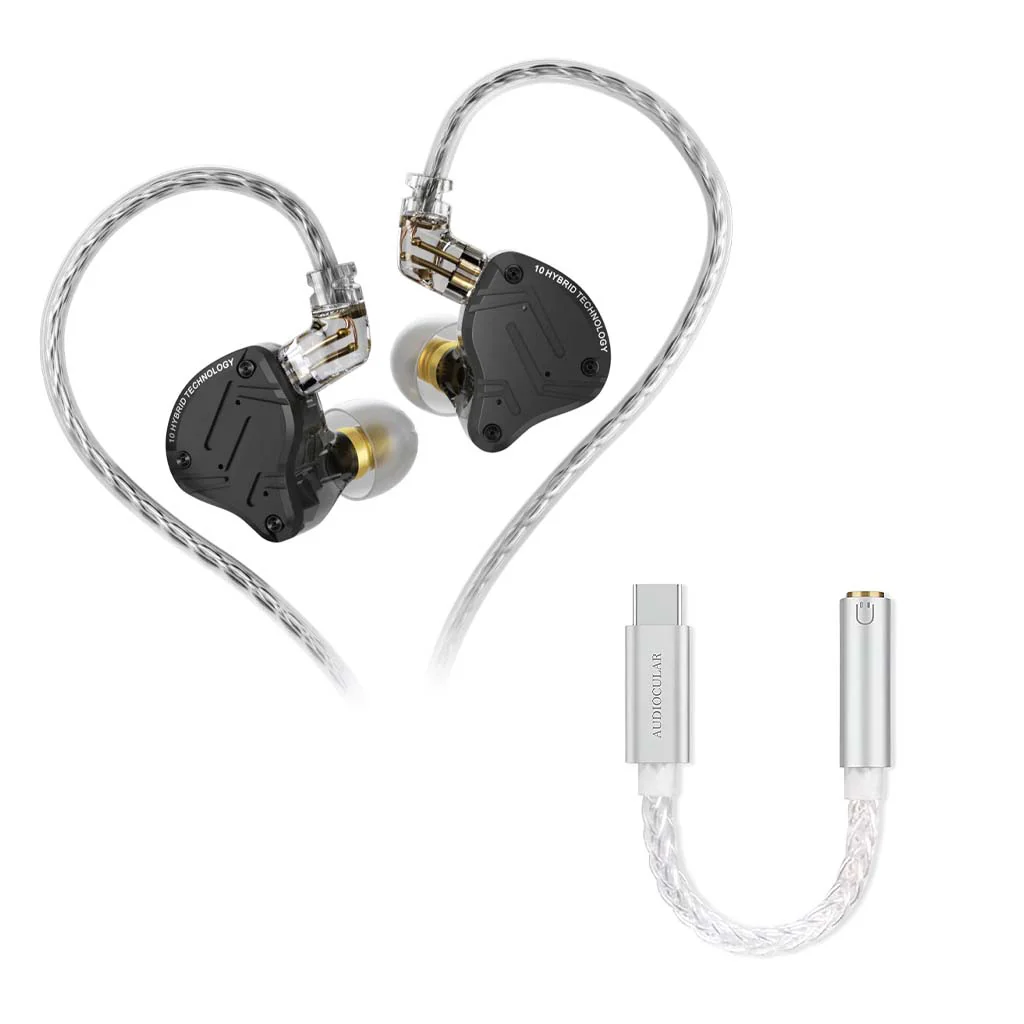 KZ ZS10 Pro X Wired IEM + AUDIOCULAR D10 Type C DAC Dongle
