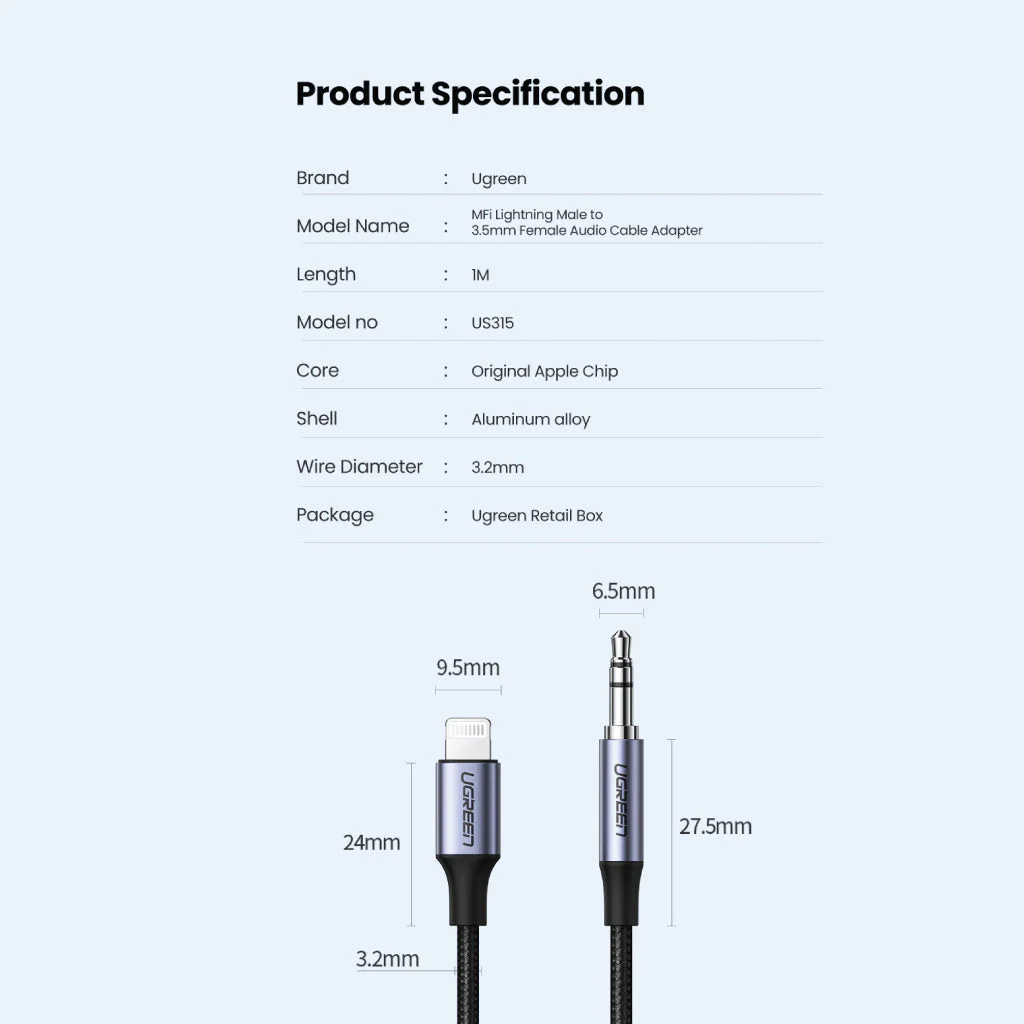 UGREEN - US315 Lighting to 3.5mm Male Aux Cable - Image 13