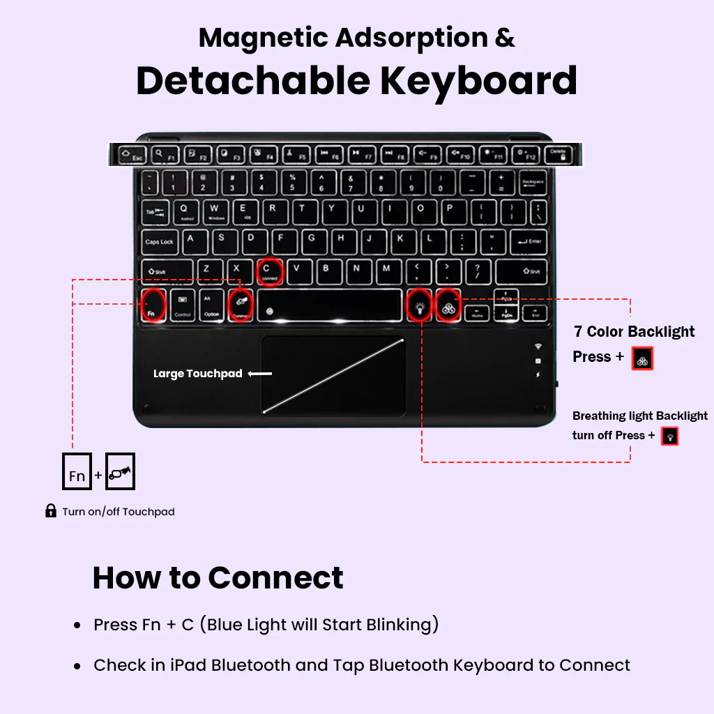 X510T Keyboard Case for Samsung Galaxy Tab S9 / S9 FE / S8 / S7 - Image 4