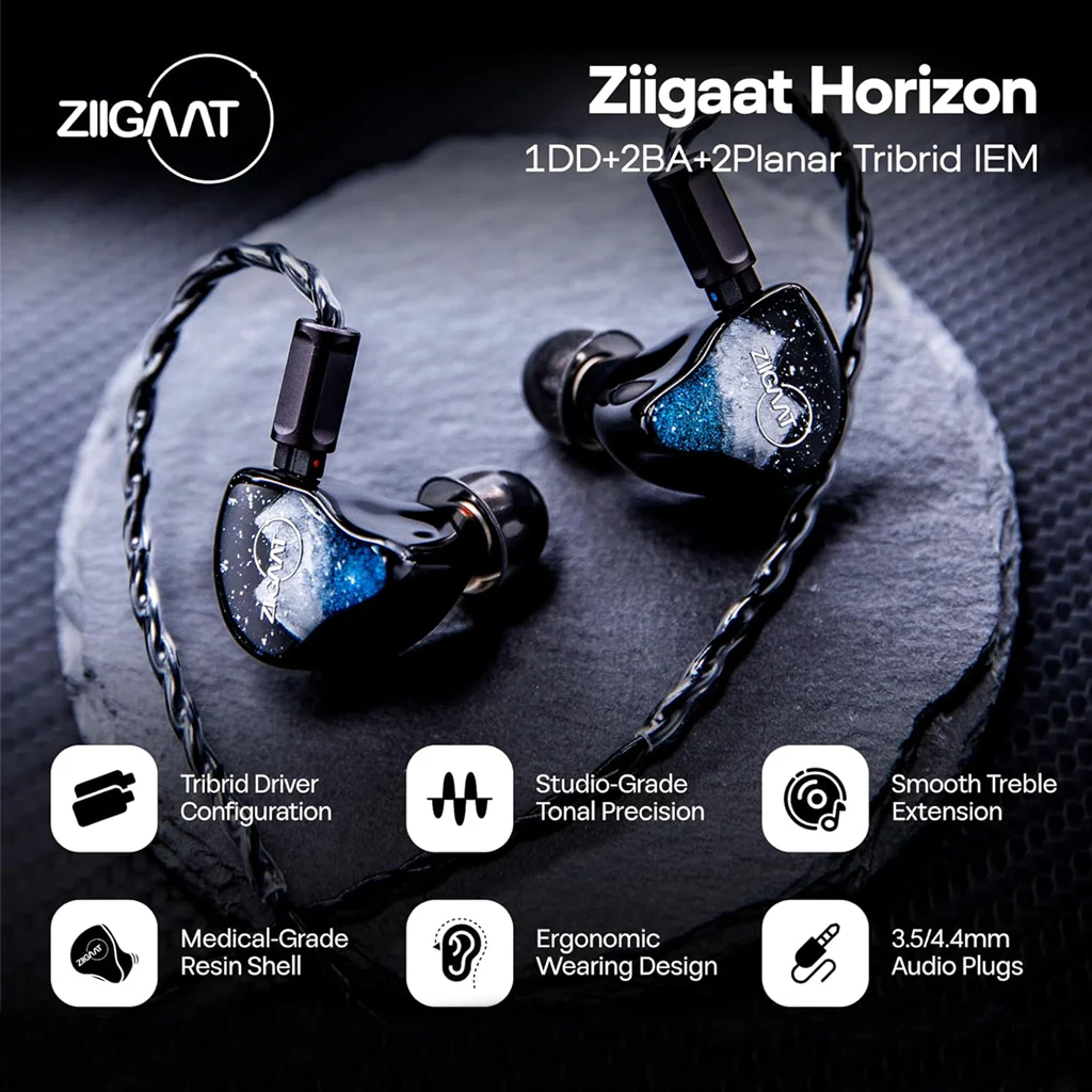 ZiiGaat- Horizon 10mm Dynamic Driver+ 2BA+ 2 Planar Tribrid IEM - Image 2